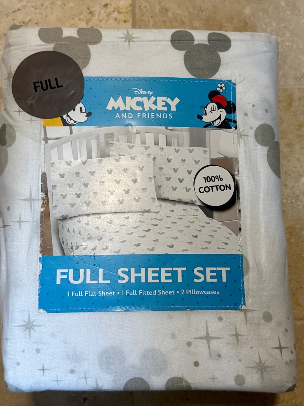 Disney Mickey and Friends GRAY SILHOUETTE Full Size 100% Cotton Sheet Set